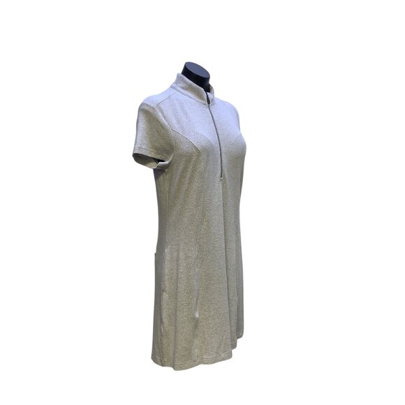 Greg Norman Gray Short-Sleeve Zip-Up Mock Neck Dress With Pockets Size M - Picture 2 of 8